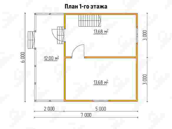 План каркасного дома 7x6 с террасой «Георгин-2» 1