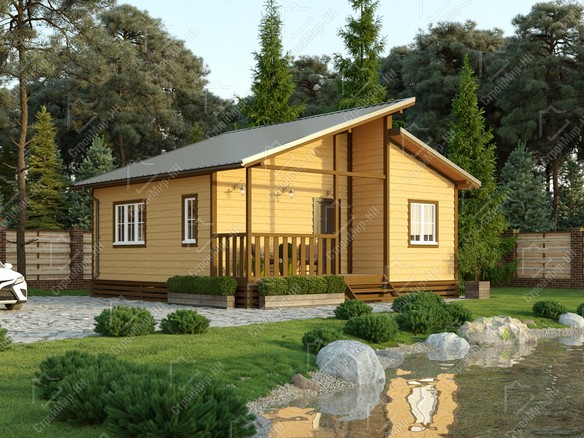 Жилой каркасный дом 8x8 с террасой «Портос» 1