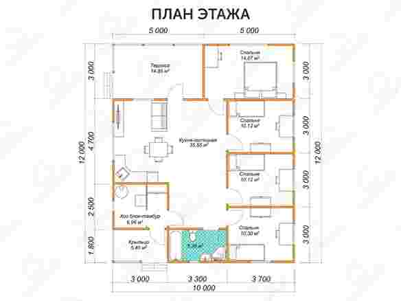 Жилой каркасный дом 12x10 с террасой и крыльцом «Д Артаньян» план