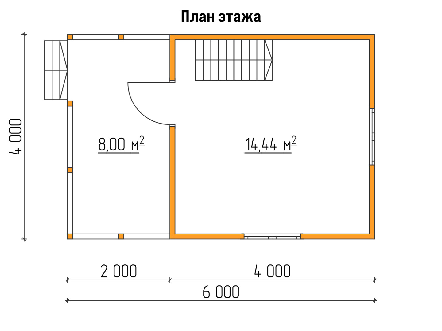 План каркасного дома 6x4 с террасой «Ирис-2»