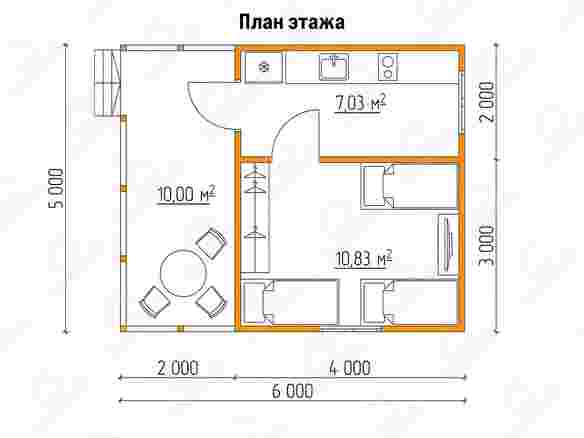 План дачного дома 6x5 м с террасой «Лотос-2»