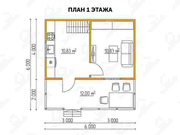 План дачного дома 6x6 с террасой «Флокс-7» 1 этажа