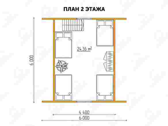 План дачного дома 6x6 с террасой «Флокс-7» 2 этажа