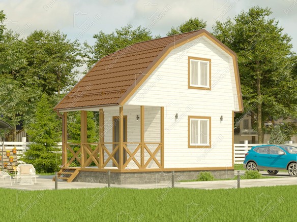 Каркасный дом 6x4 с террасой «Примула-2» 2423-1