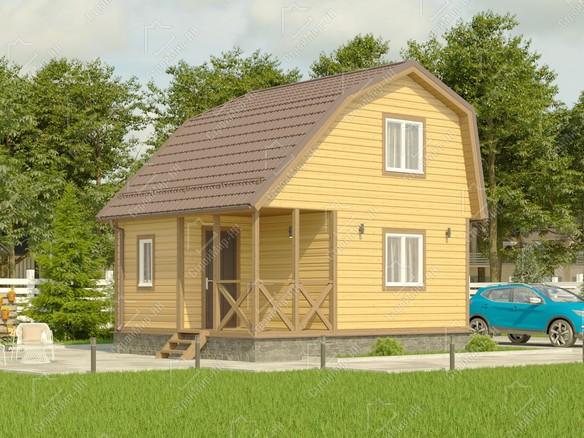 Каркасный дом 6x5 с террасой «Крокус-4» 3423-1