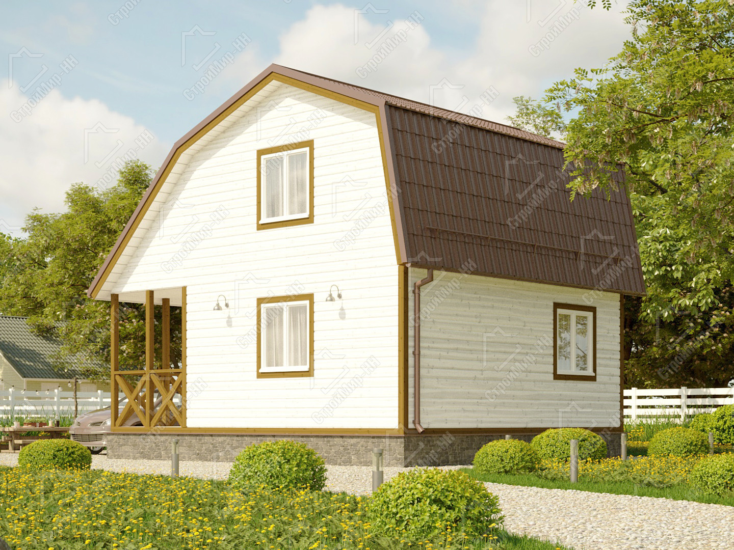 Каркасный дом 7x6 с террасой «Георгин-2» 2423-2