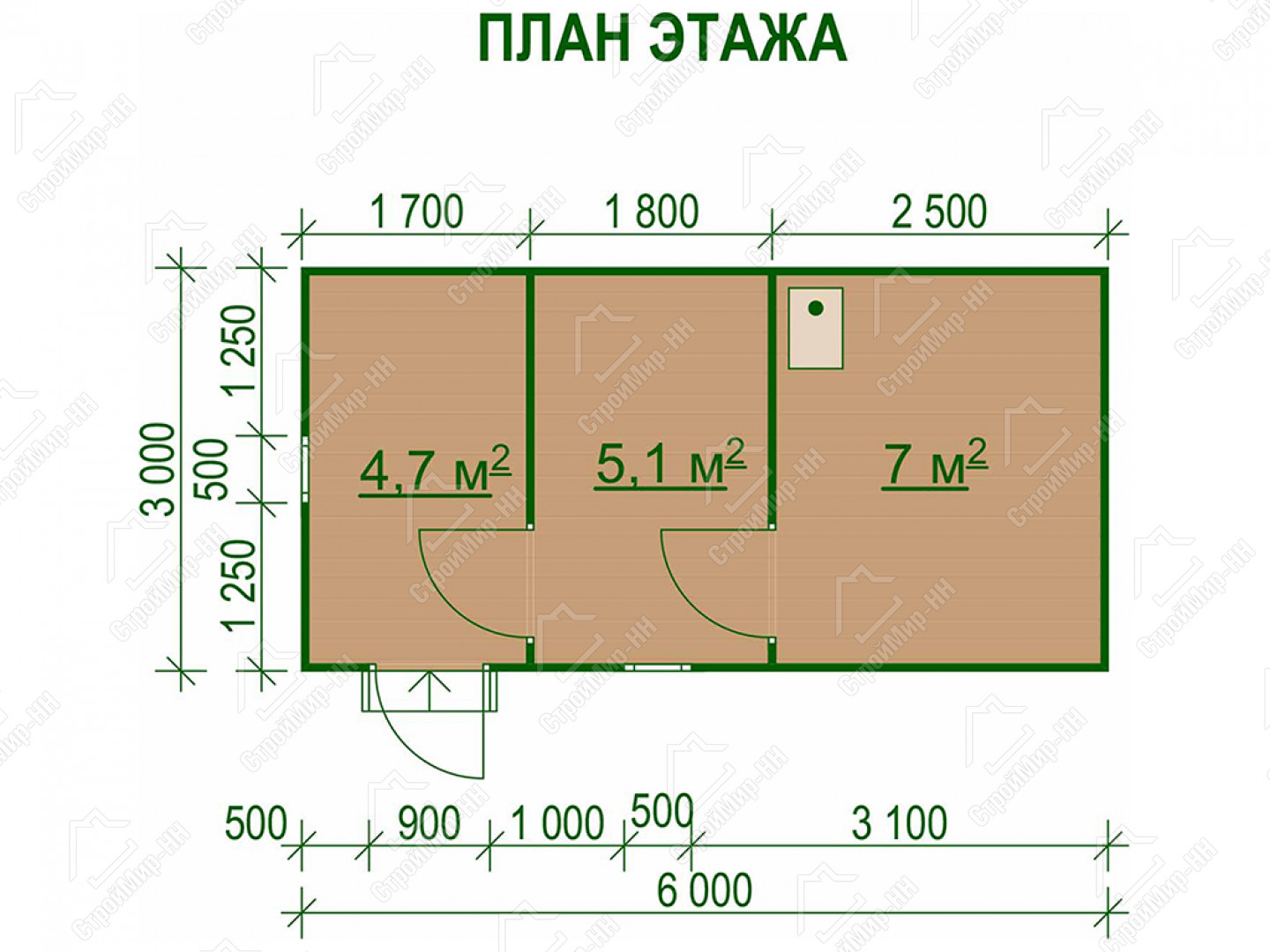 Каркасная баня 3x6 «Дарья-1» план