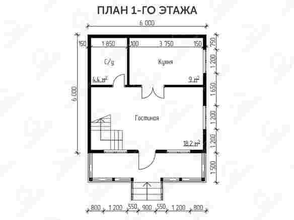 Двухэтажный жилой каркасный дом 6x7.5 с террасой «Ж4» план 1