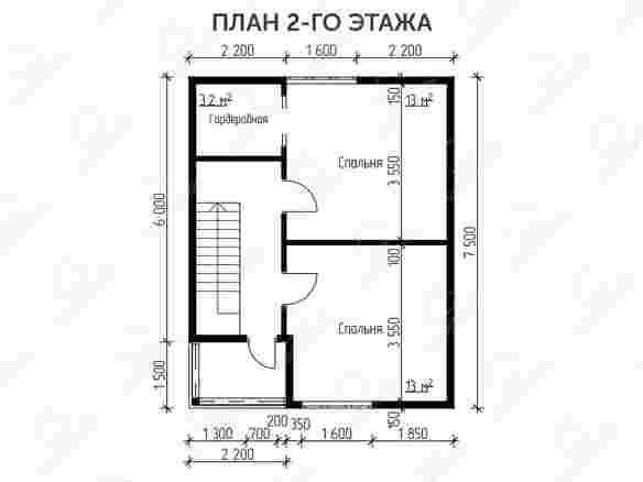 Двухэтажный жилой каркасный дом 6x7.5 с террасой «Ж4» план 2